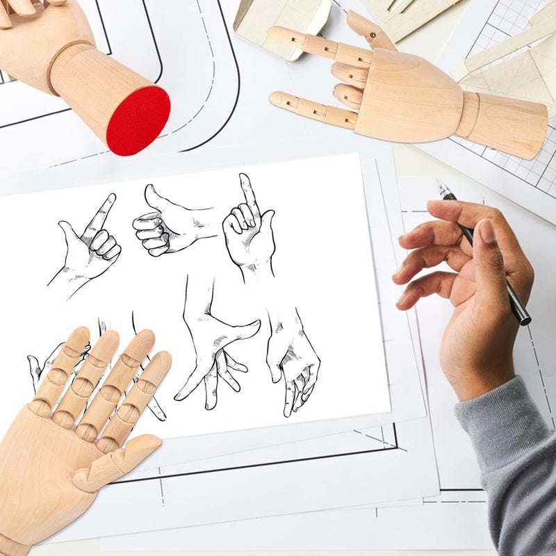 IHDYPPEW 4 Pack 10 Inch Wooden Hand Model, Flexible Left and Right Wood Art Mannequin Wooden Artist Hand Model, Wooden Manikin Hand for Sketching, Painting, Sample Display and Home Decor - Image 5